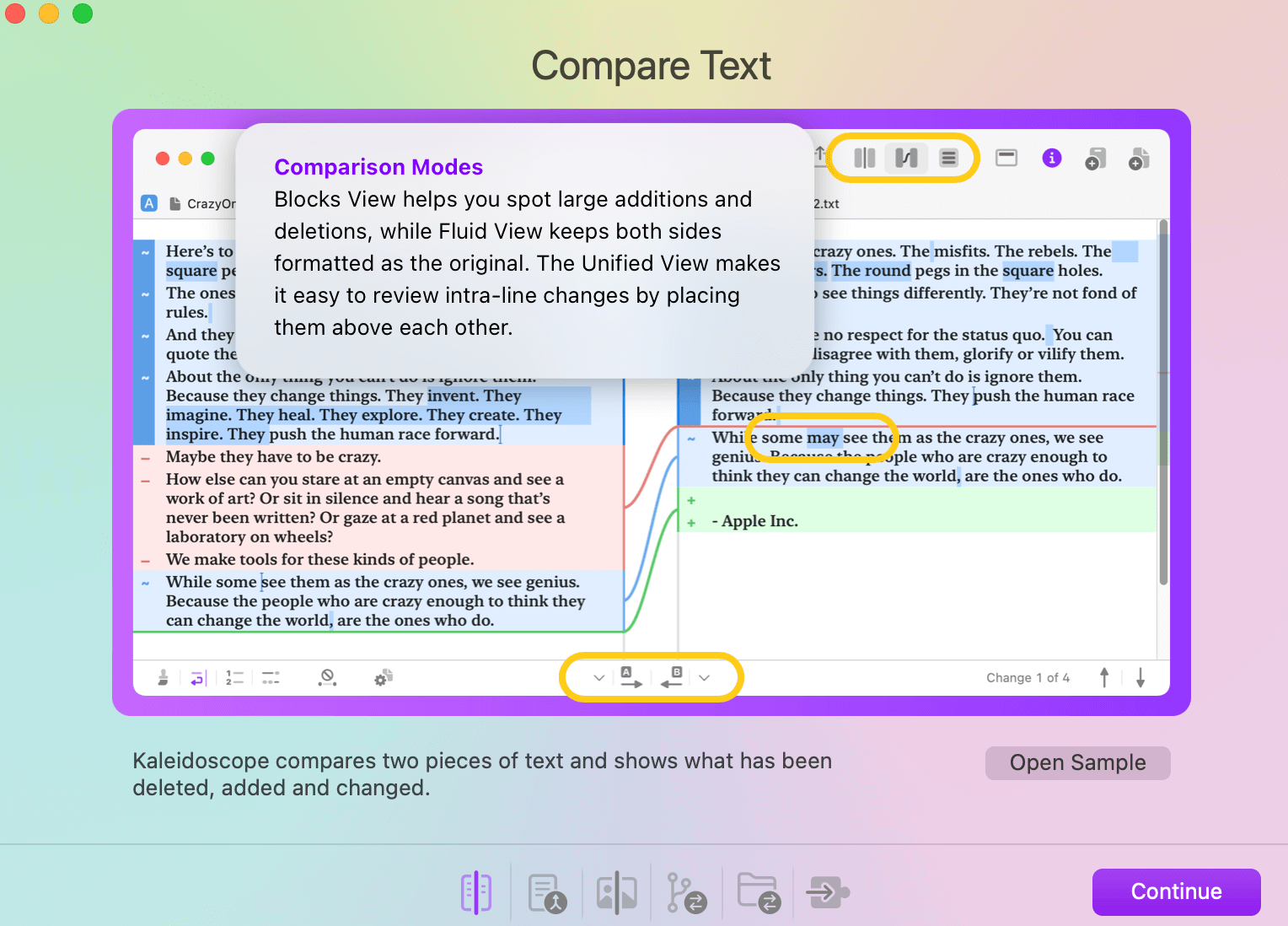 Kaleidoscope for Mac v5.1.2 英文激活版 图片和文本差异比较工具插图2